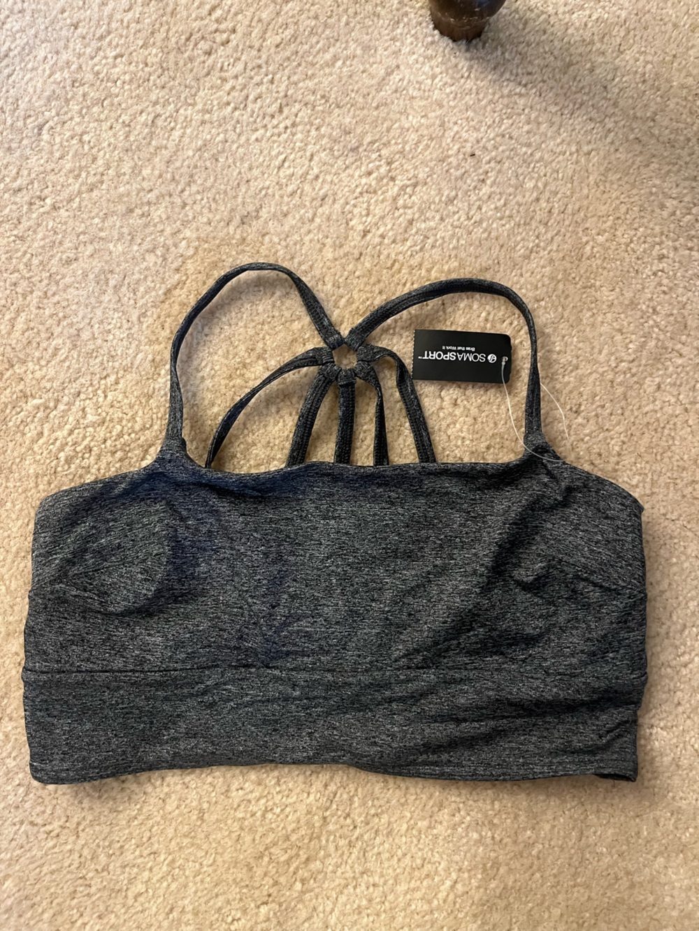 Soma Sport Heather Charcoal Strappy Racerback Sports Bra Bralette Medium NWT
